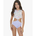 MAAJI Backyard Twist One Piece Swimsuit Girls 12 White Floral Reversible NWT
