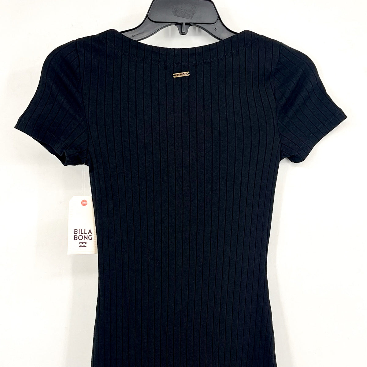 BILLABONG Juniors On With It Mini Button Dress XS Black Short Sleeve NWT