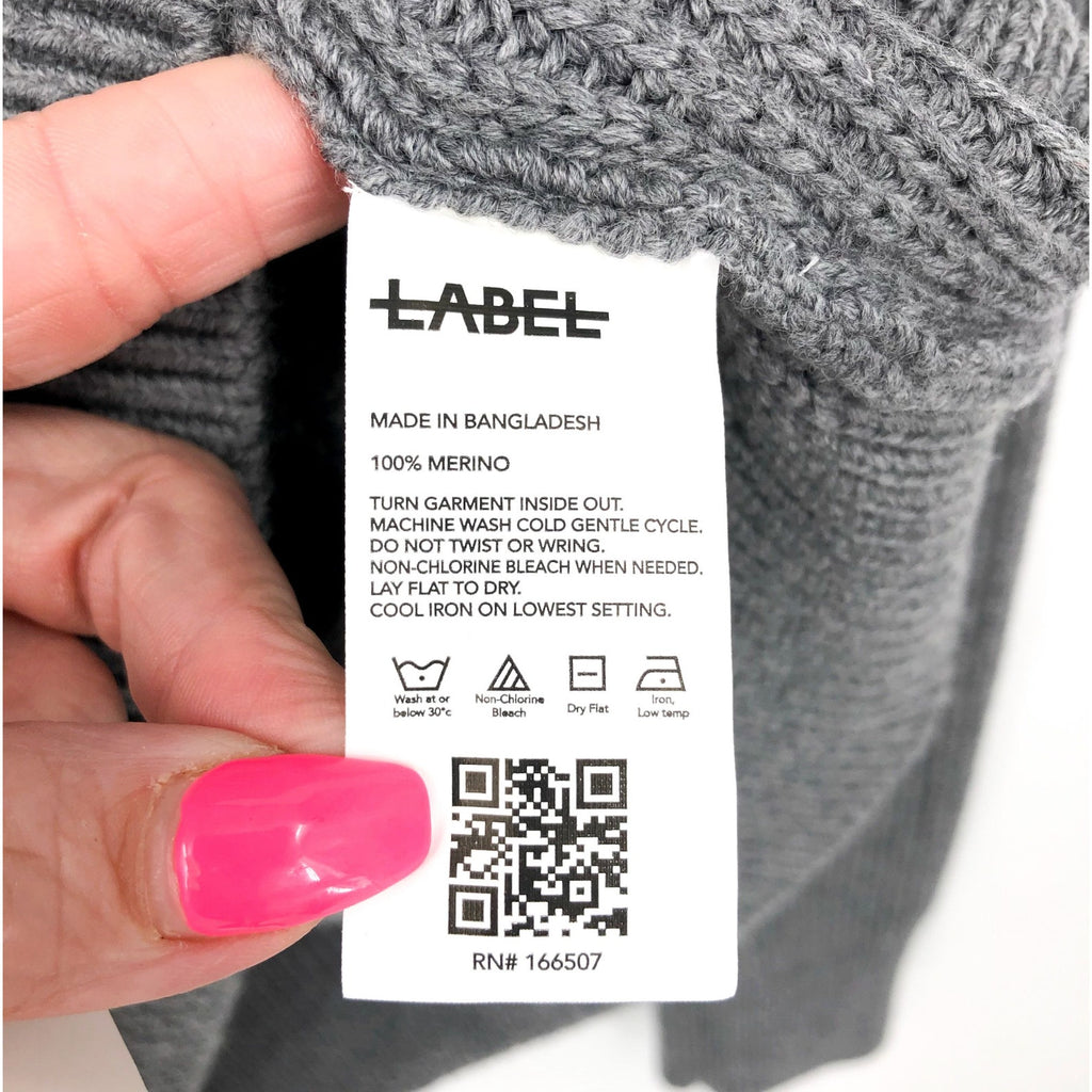 LABEL Mens Go-To Sweater Medium Light Grey Black Knit Crewneck MERINO WOOL  NWT