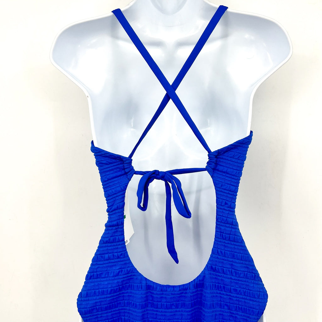 BECCA Coast Ariyah Plunge One Piece Swimsuit Large Ultramarine Blue Ribbed NWT
