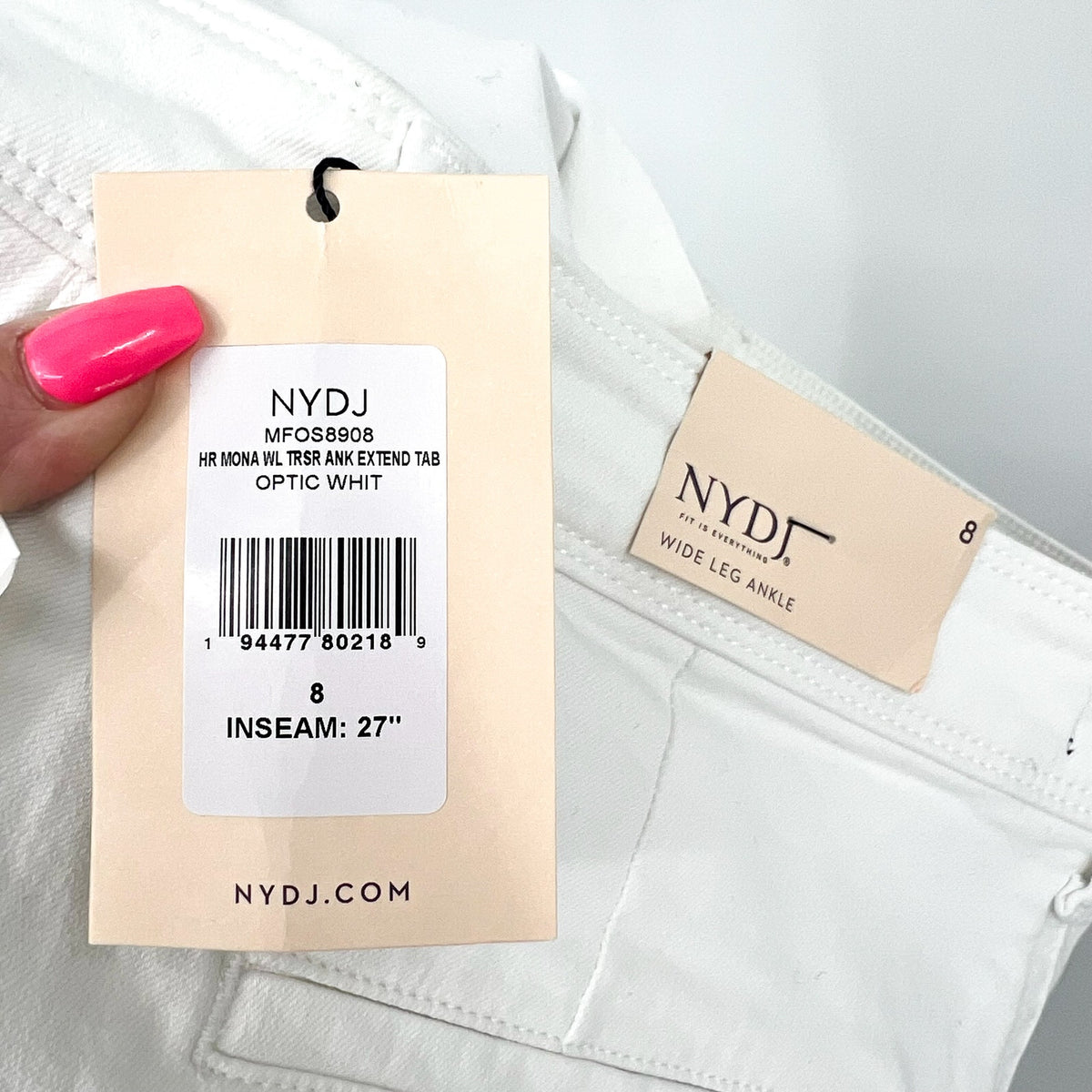 NYDJ Women's Mona Wide Leg Ankle Jeans Size 8 Optic White Denim Trouser NWT