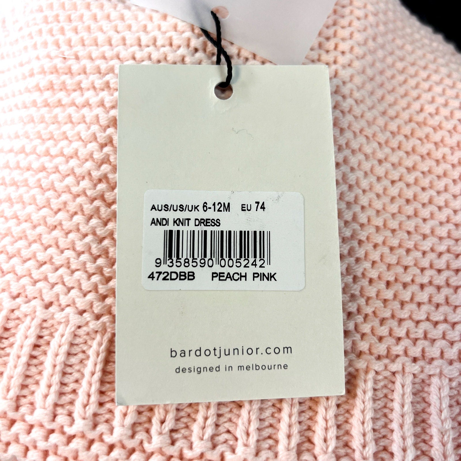 BARDOT Baby Girl Andi Knit Dress 6-12 Months Peach Pink Halter Neck NWT