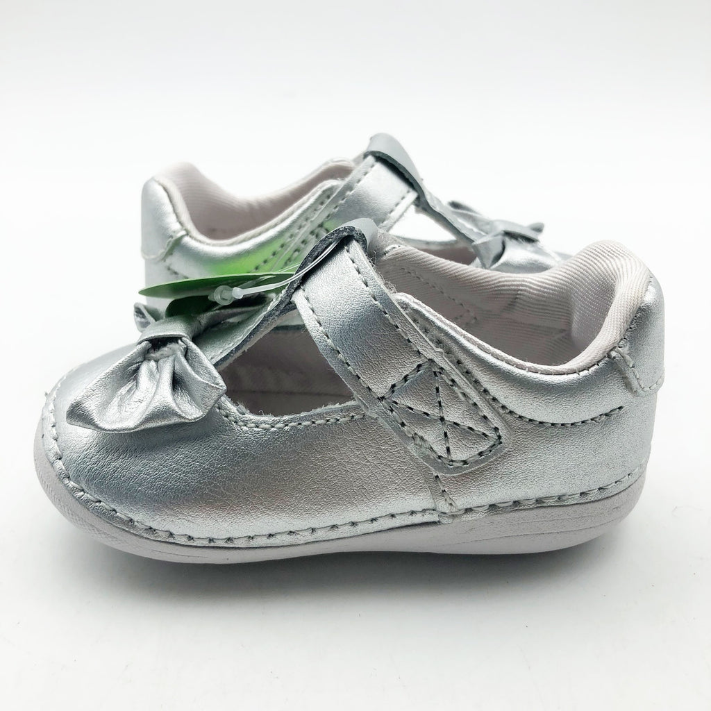 Stride Rite Girls Ashtyn Mary Janes Baby/ Toddler Size 6 Silver Shoes NIB