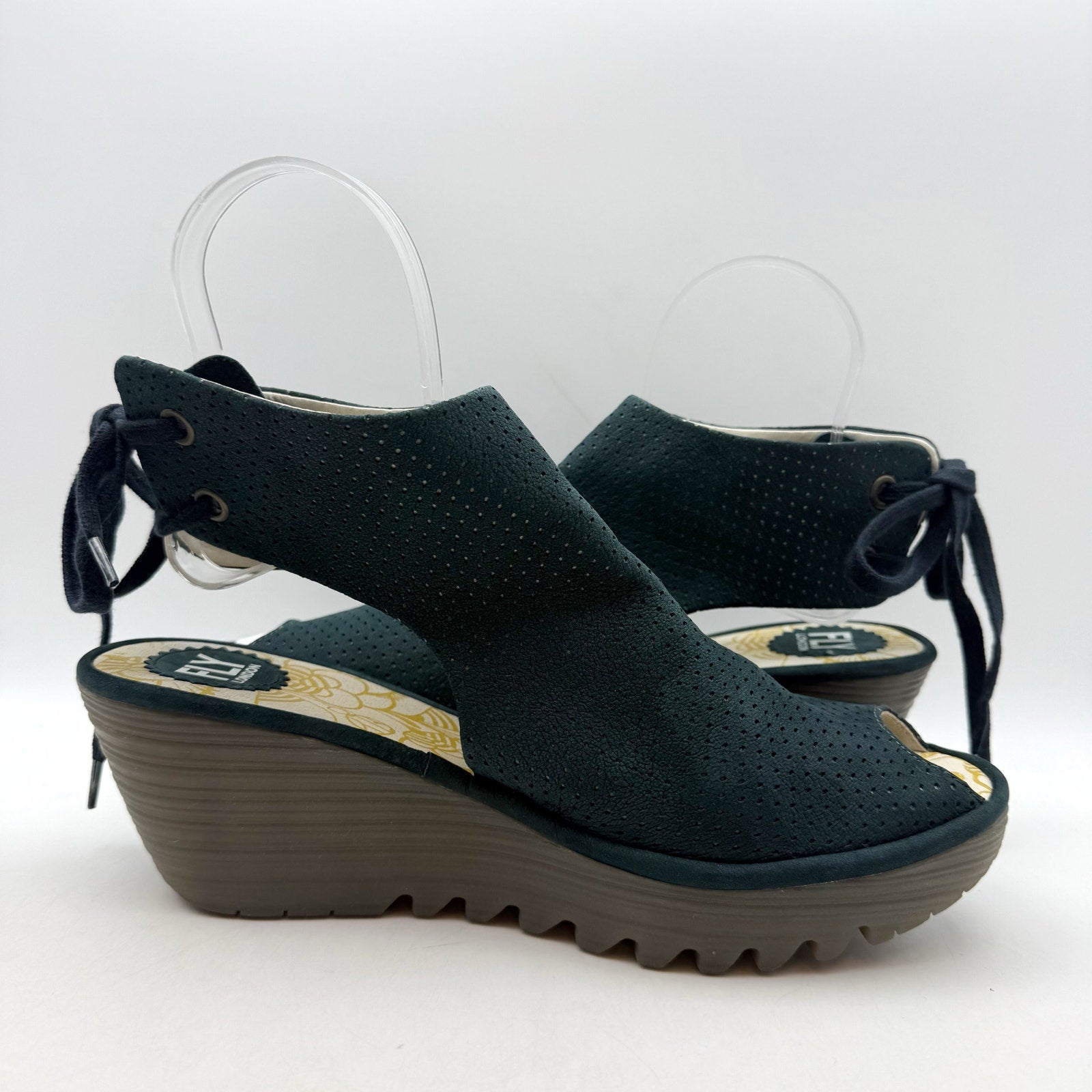 Fly London Womens Ypul799fly Wedge Sandal EU 42 US 11-11.5 Green Blue Suede NWOB