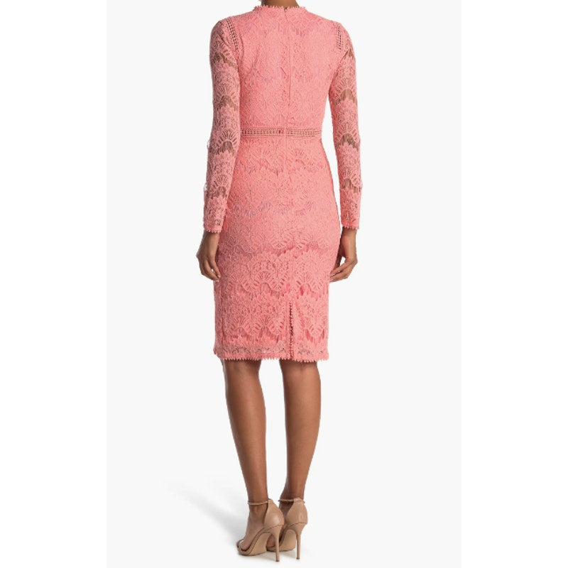 LOVE X DESIGN Women Lace Long Sleeve Midi Dress XS RosePetal Pink Jewel Neck NWT