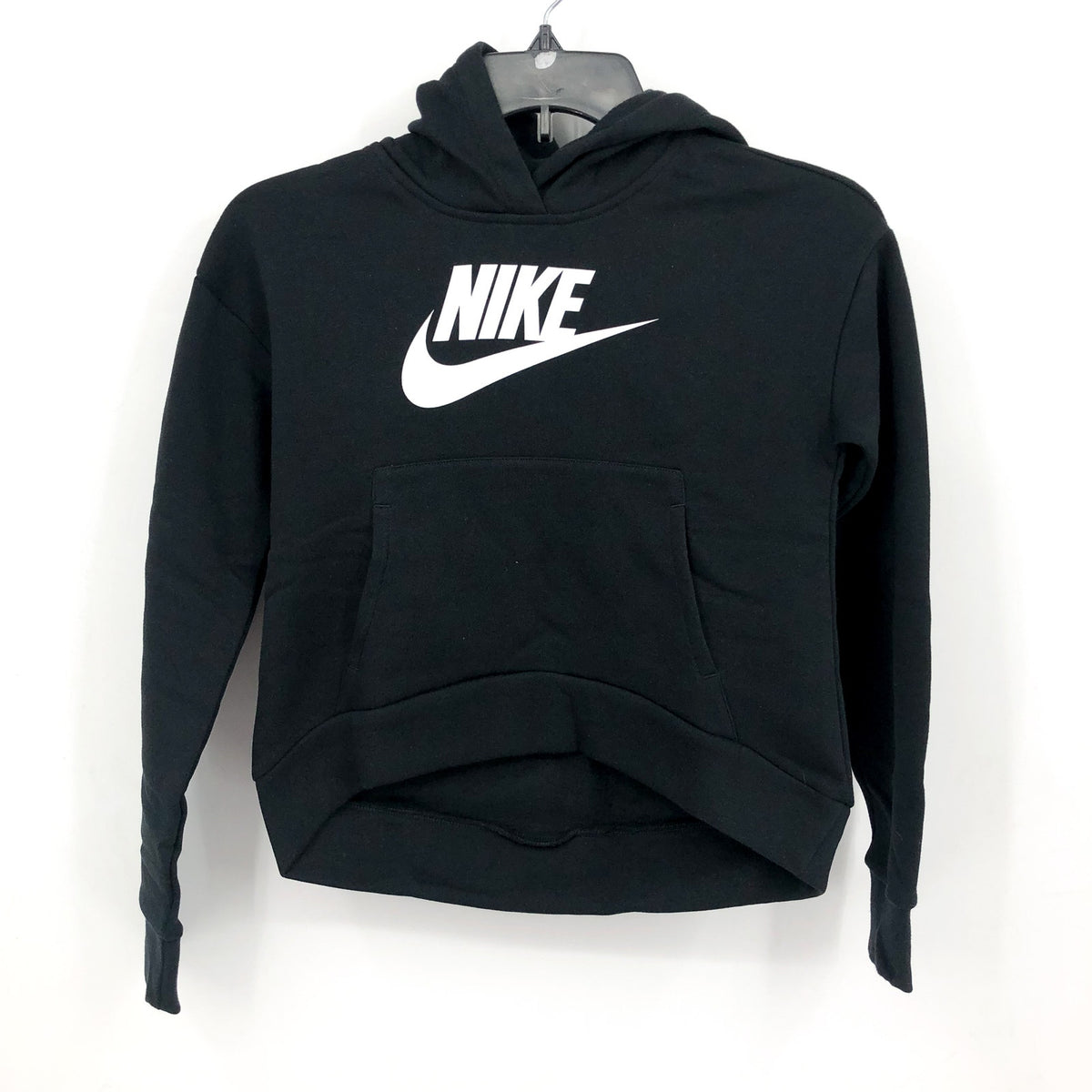 NIKE Girls Club Fleece Pullover Hoodie Medium Black White Sweatshirt NWT