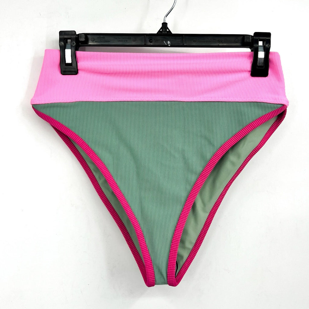 BEACH RIOT Women's Emmy Bikini Bottom Small Green Sage Bloom Colorblock NWT