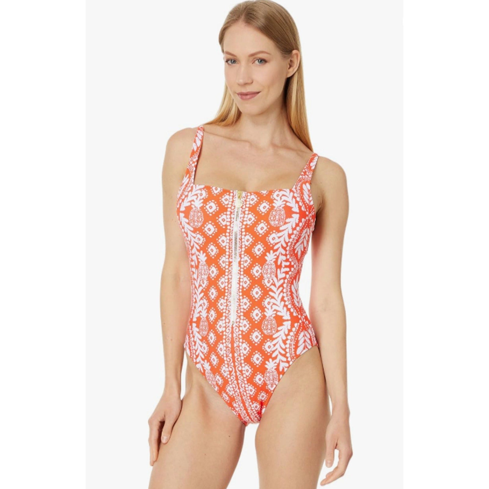 LILLY PULITZER Womens Emil One Piece Swimsuit Size 14 Orange Flamingo NWT