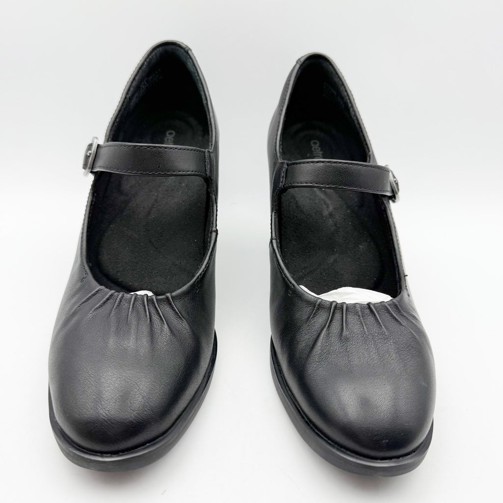 Aetrex Womens Sara Mary Jane Pumps EU 36 US 6-6.5 Black Leather Heels NIB