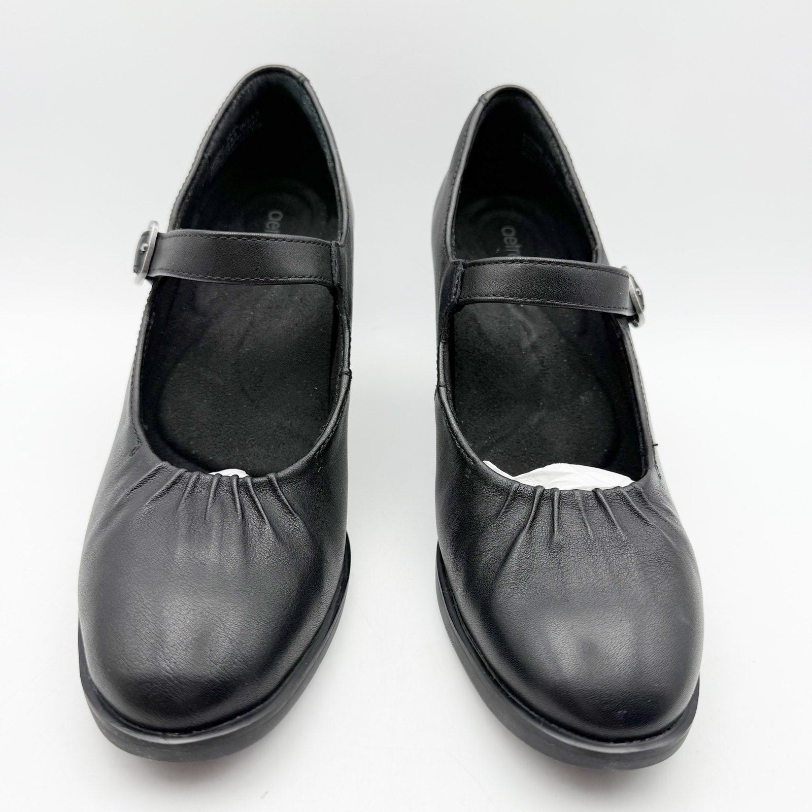 Aetrex Womens Sara Mary Jane Pumps EU 36 US 6-6.5 Black Leather Heels NIB