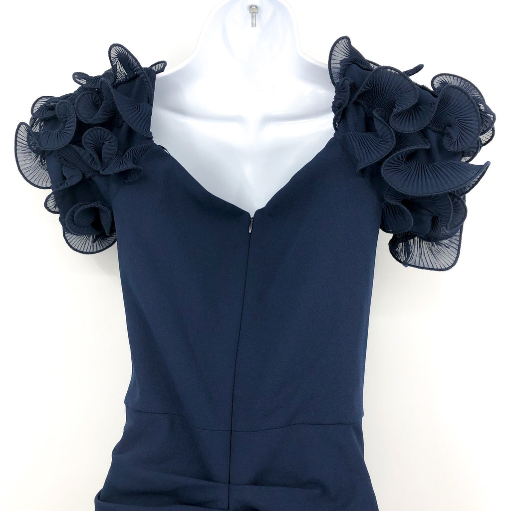 XSCAPE Ashlyn Scuba Crepe Off the Shoulder Long Gown Size 8 Navy Blue Dress NWT