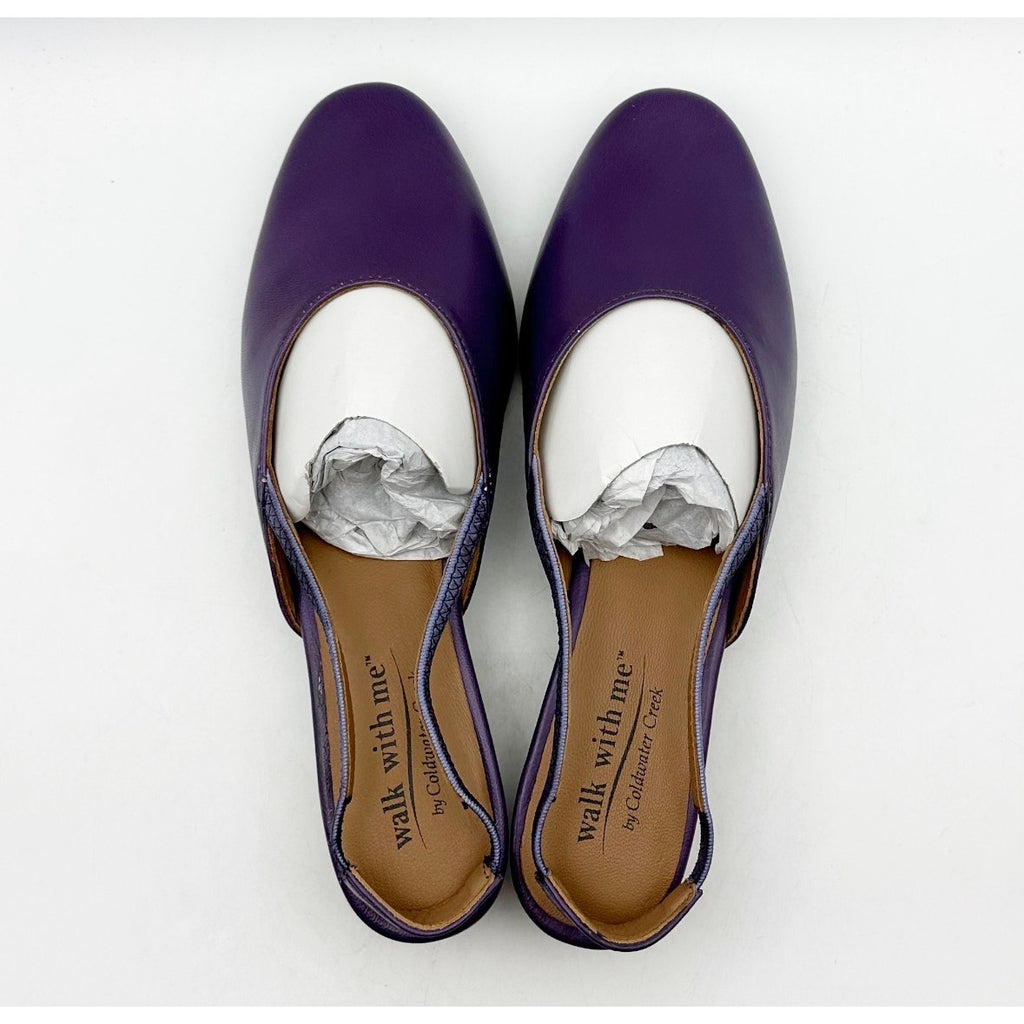 Coldwater Creek Womens Josie 2 Slingback Heels Size 9.5 Wide Purple Leather NIB