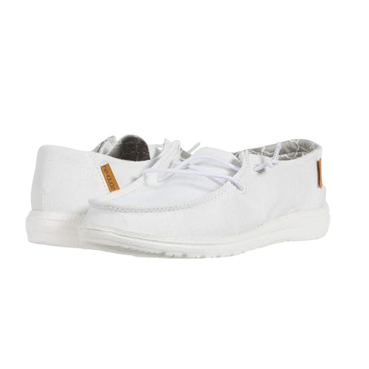 HEYDUDE Wendy Youth Loafers US Girls Y2 Linen White Slip On Casual NIB