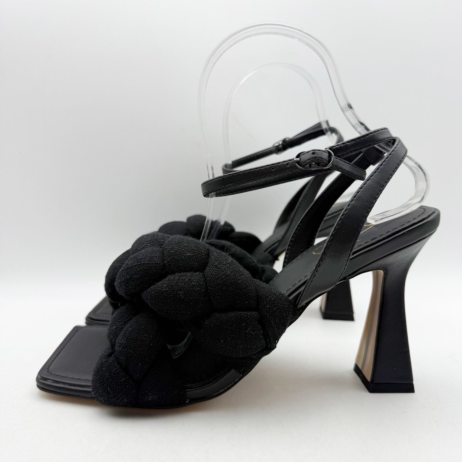 Sam Edelman Womens Courtney Heeled Sandals Size 8.5 Black Linen Braided NWOB
