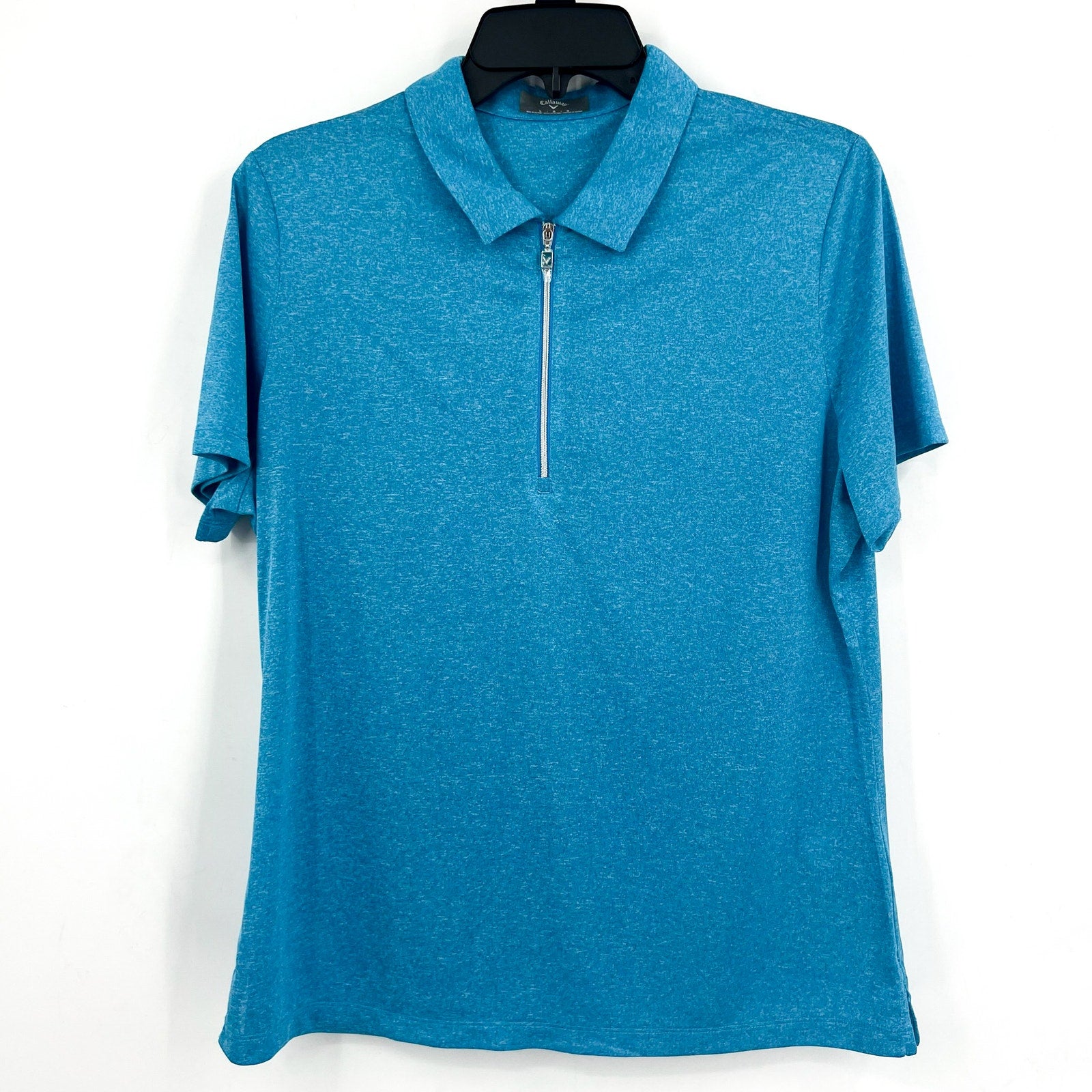CALLAWAY Womens Golf Polo Shirt Large Blue Heather Quarter Zip Short Sleeve NWT