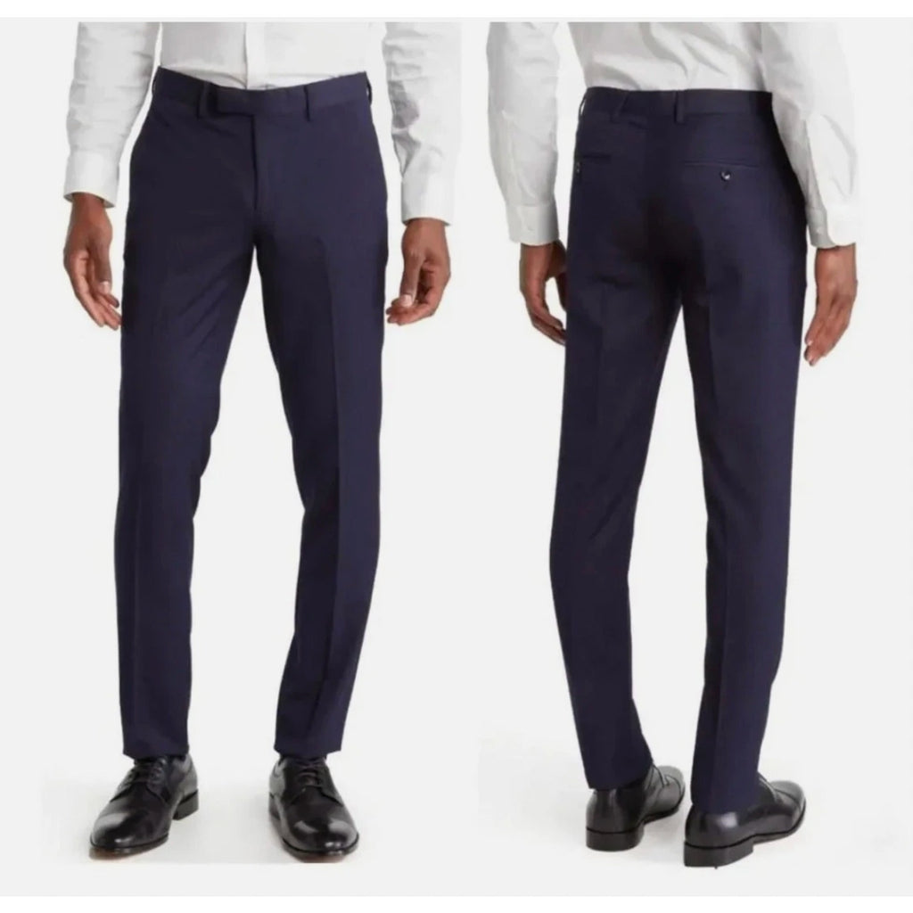 SOUL OF LONDON Men's Slim Fit Dress Pants 37R Navy Blue Flat Front NWOT