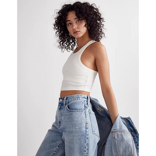 MADEWELL Women's Variegated Rib Crop Tank Small White Lighthouse NWT