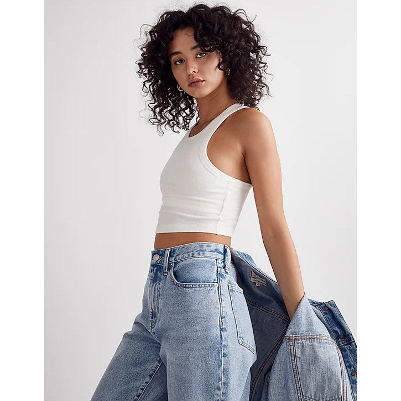 MADEWELL Women's Variegated Rib Crop Tank Small White Lighthouse NJ129 NWT