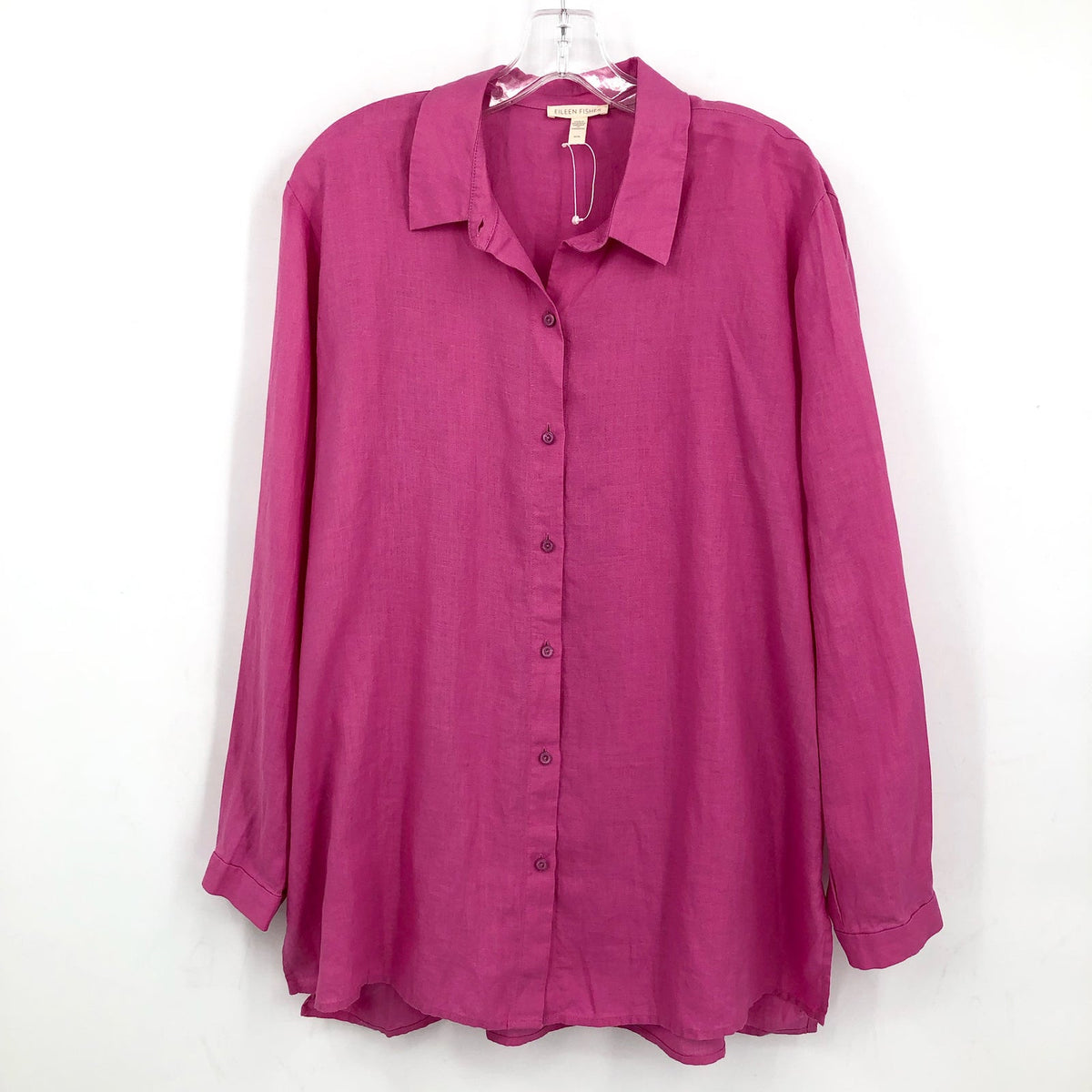 EILEEN FISHER Women's Button-Up Shirt Medium Pink Organic Linen Long Sleeve NWOT