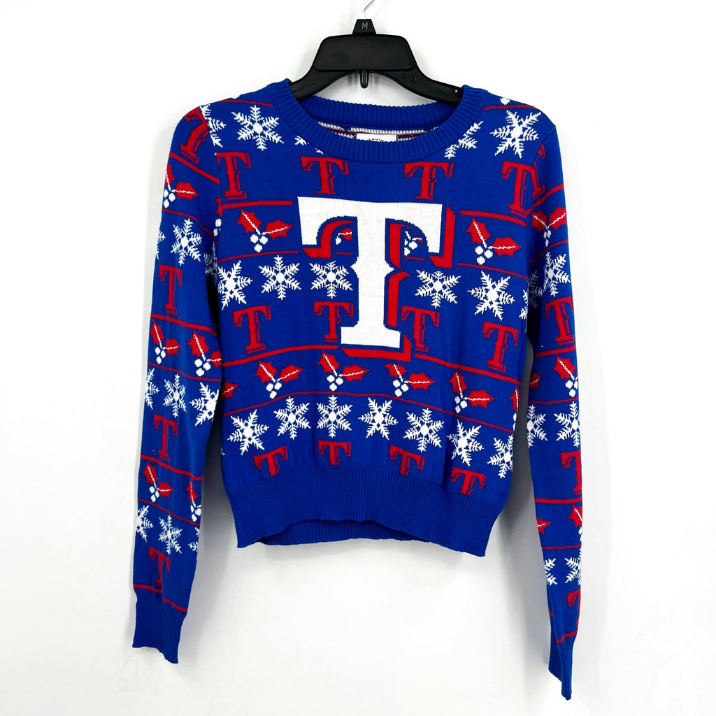 MLB GENUINE MERCHANDISE Texas Rangers T Snowflakes Sweater Small Royal Blue NWT