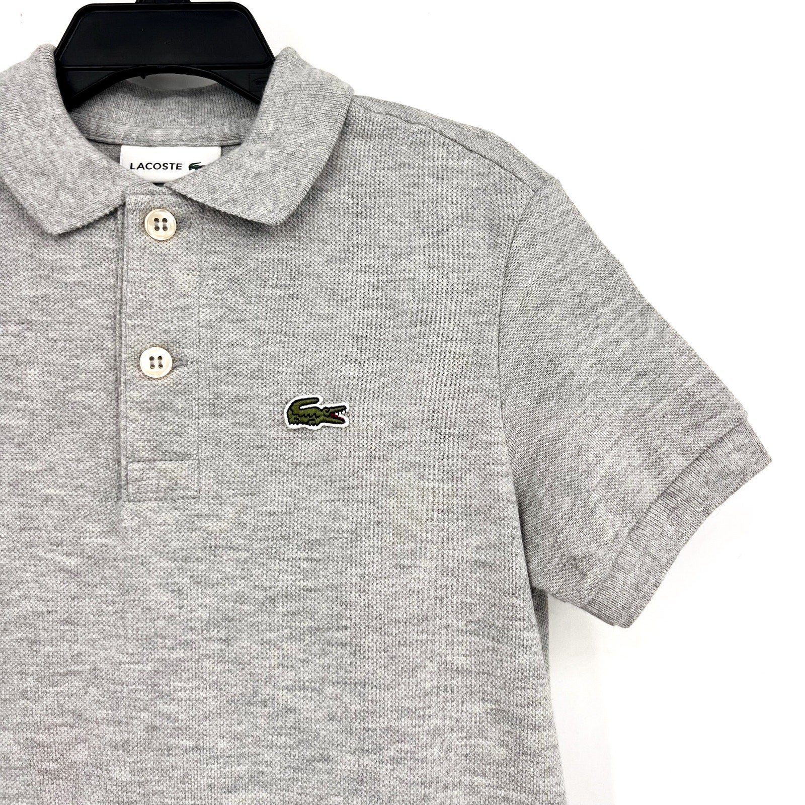 LACOSTE Kids Short Sleeve Classic Pique Polo Shirt SIZE 5 Grey NWT