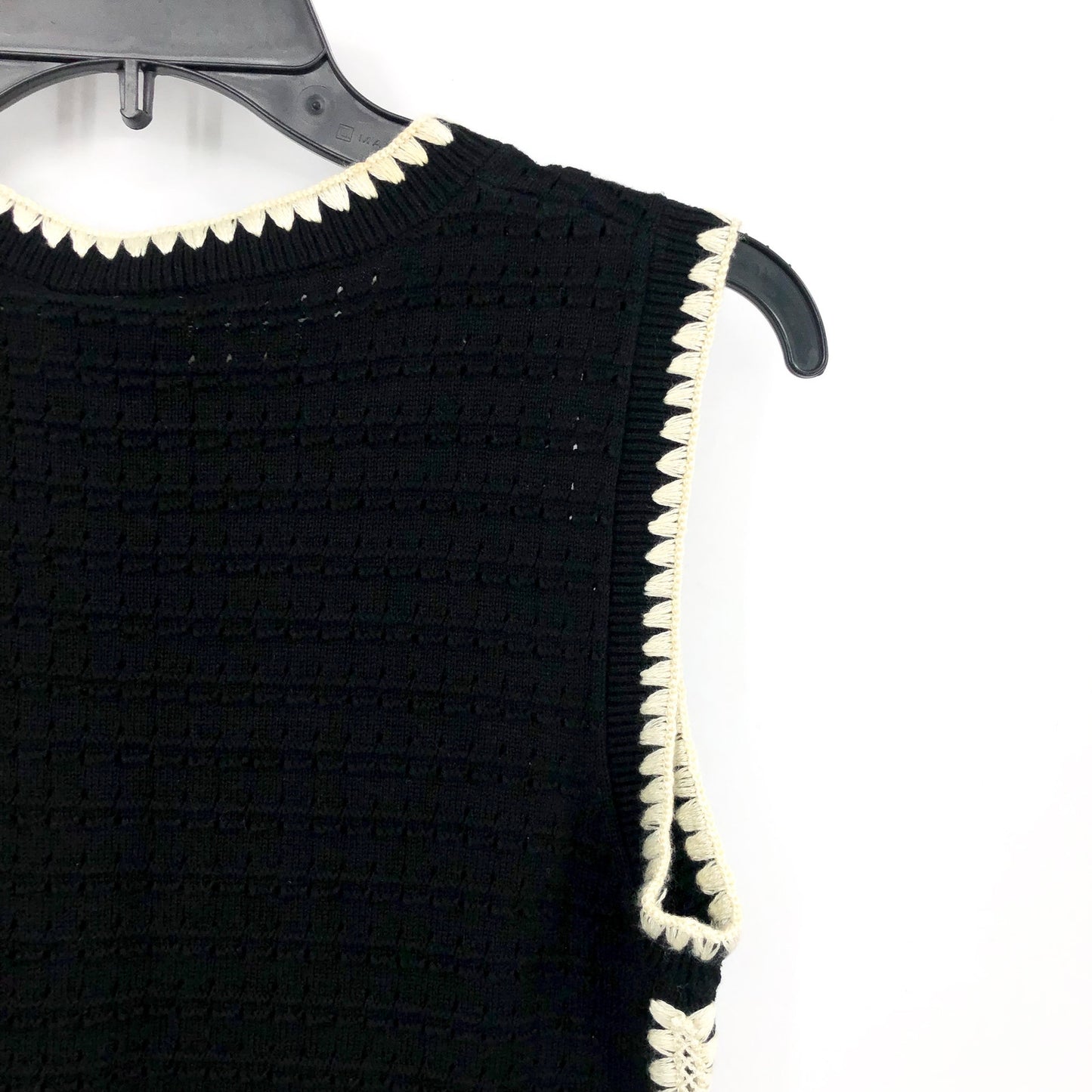 VARLEY Womens Dwight Tank Knit Midi Dress XS Black White Scalloped Edge NWT