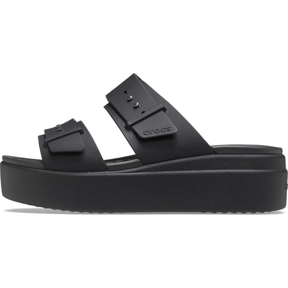 Crocs Womens Brooklyn Buckle Low Wedge Sandals Size 7 EU 37-38 Black NWT