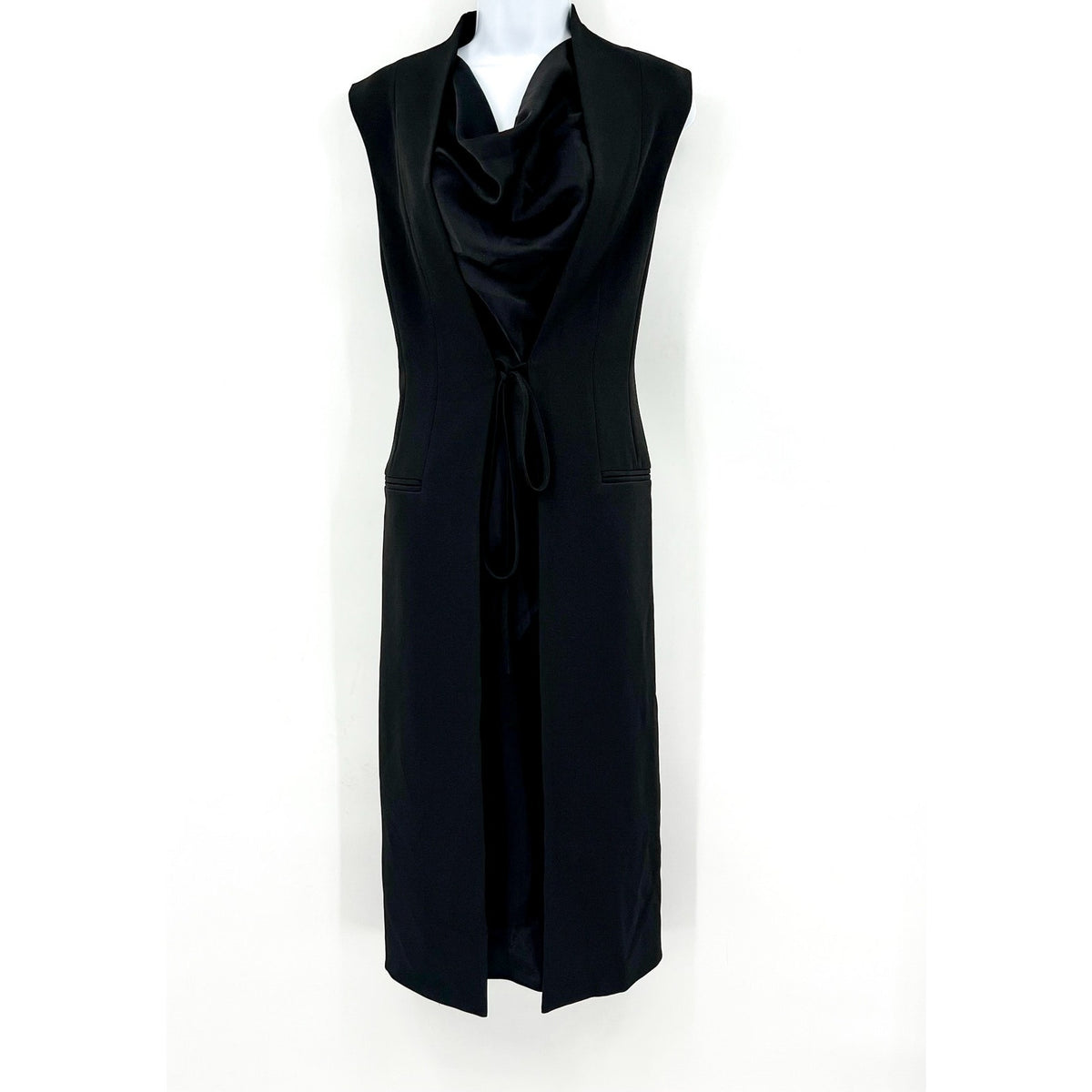 HALSTON Women's Jacklyn Dress In Crepe & Satin Size 2 Black Sleeveless NWT