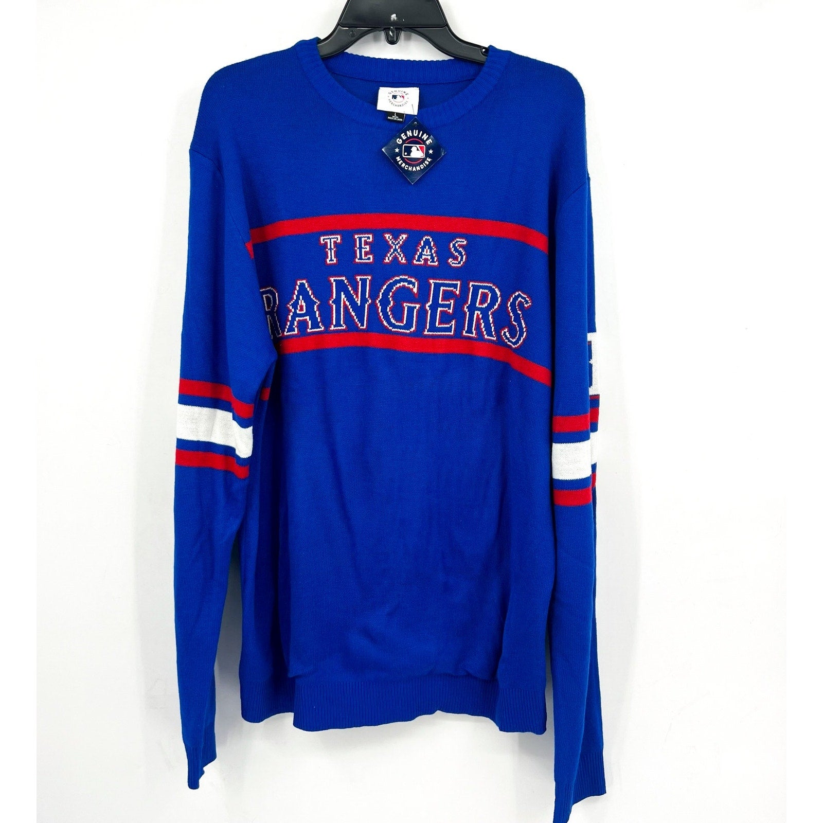 MLB Mens Texas Rangers Crewneck Sweater Large Dark Blue Red NWT