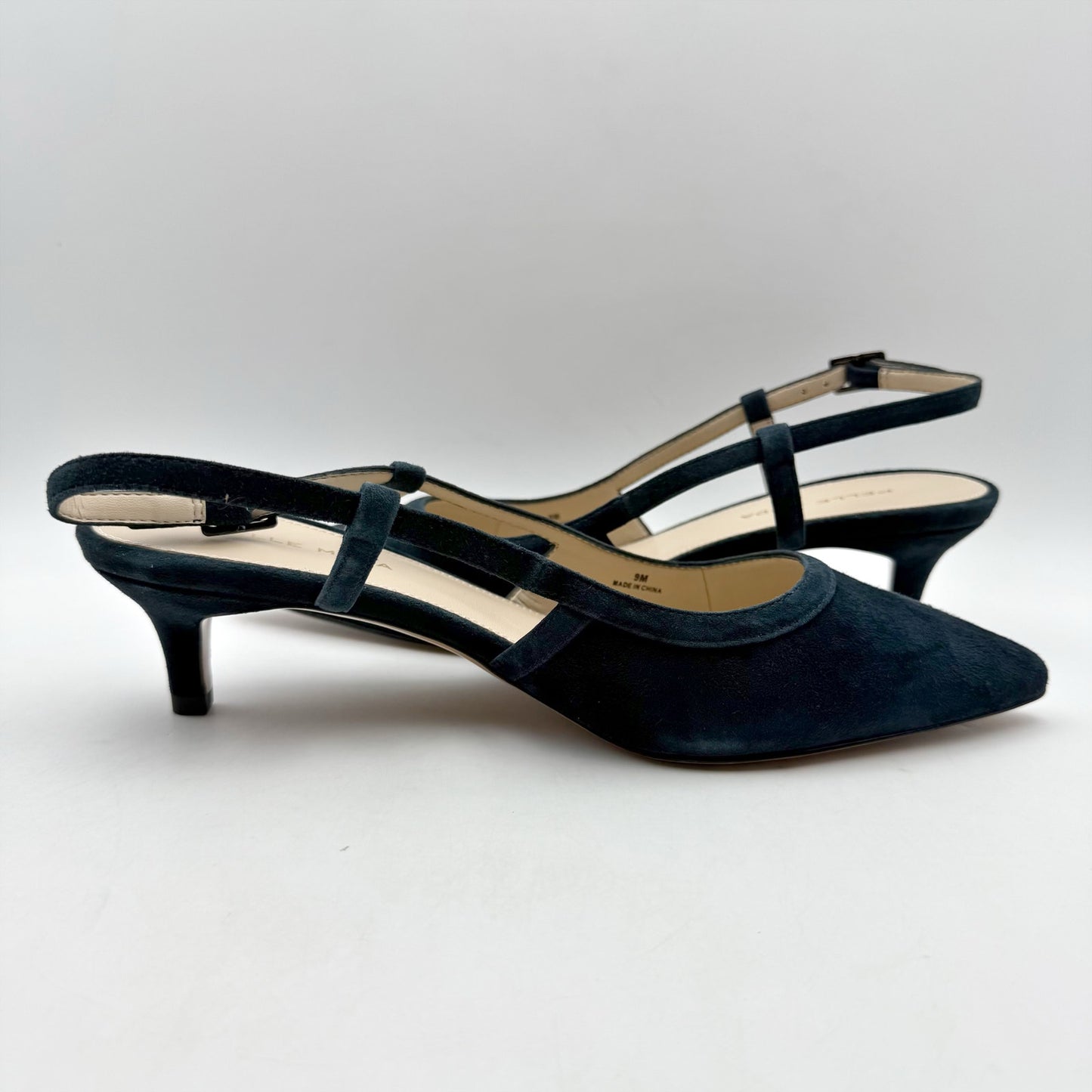 Pelle Moda Womens Deena Kitten Heels US 9 M EU 40 Navy Suede Slingback NIB