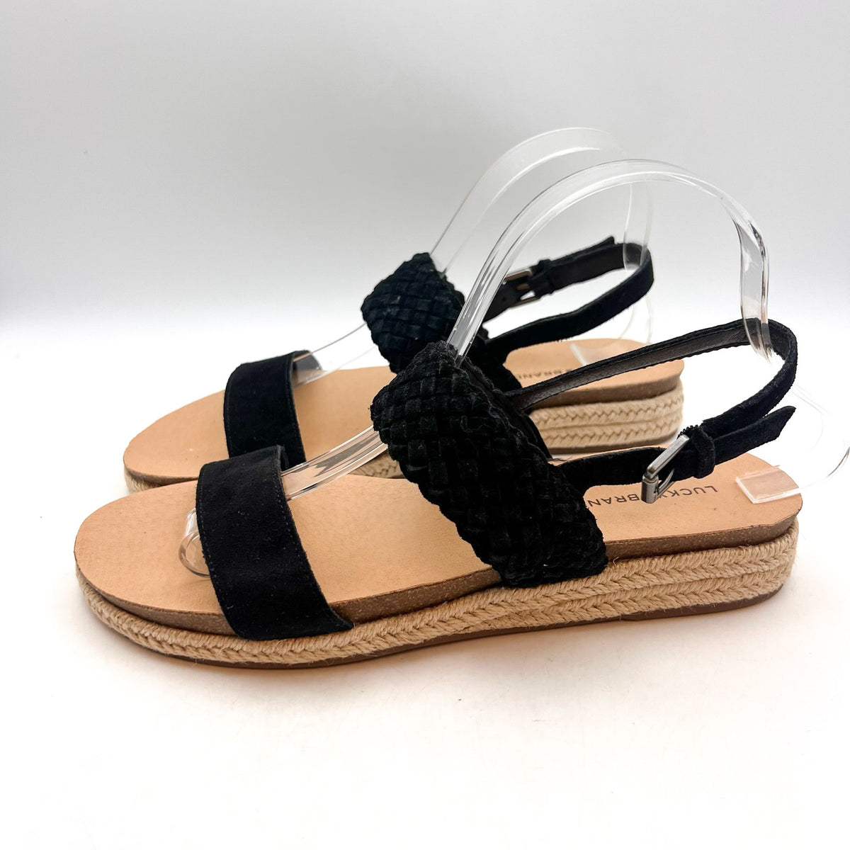 LUCKY BRAND Women's Gloreah Espadrille Sandals Size 8.5 Black Cushioned NWOB