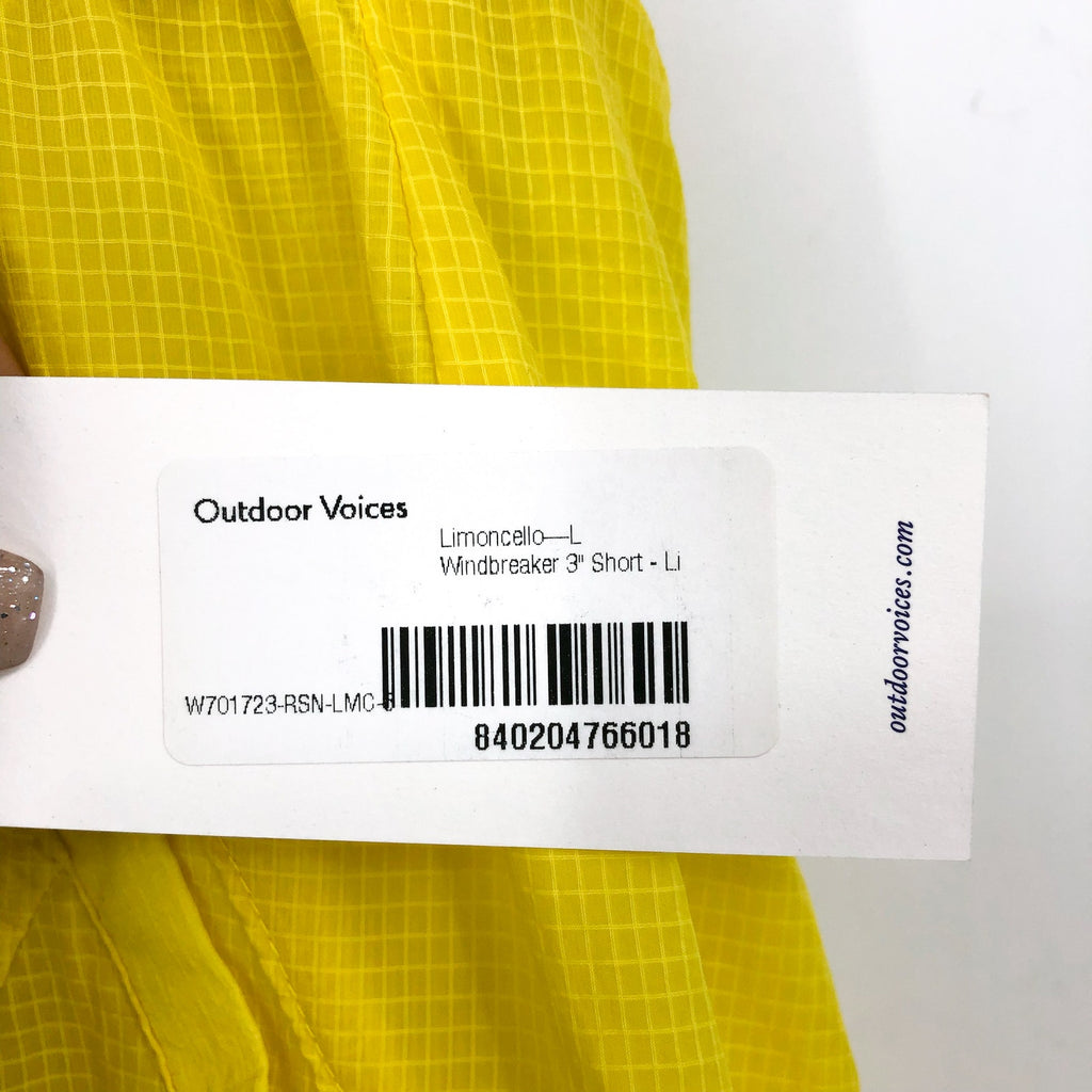 OUTDOOR VOICES Women's WIndbreaker 3" Shorts Large Yellow Limoncello NWT