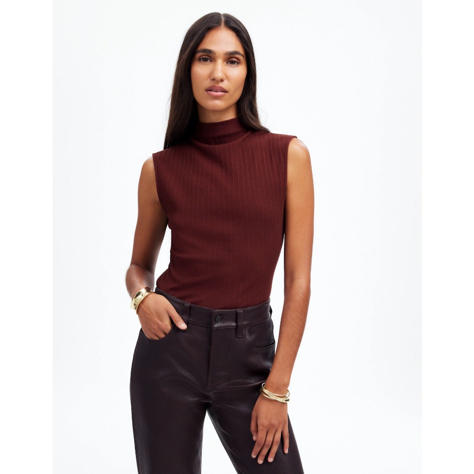 MADEWELL Womens Ribbed Mockneck Tank Top Medium Red Cabernet NT679 NWT