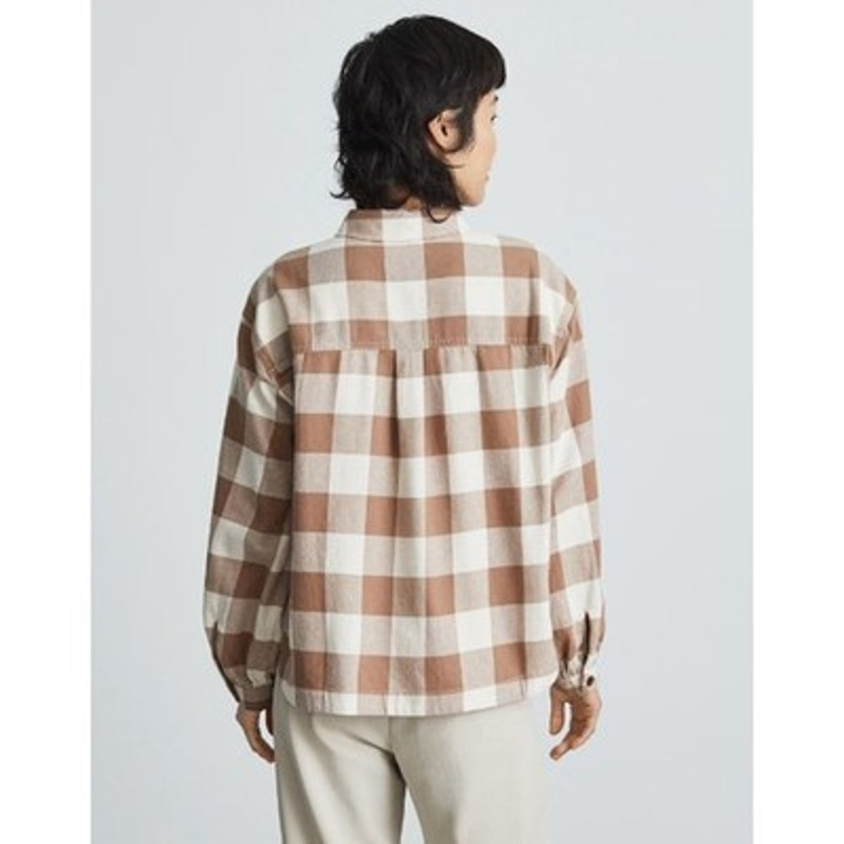 Everlane Womens Flannel Popover Top XS Tan White Plaid Organic Cotton NWOT