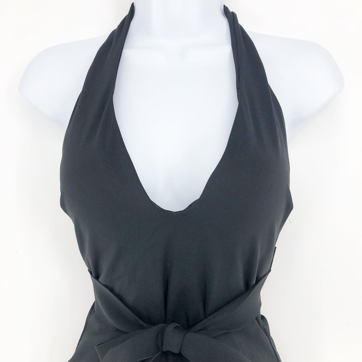 SEA LEVEL SWIM Dark Romance Plunge One Piece Swimsuit Black Size 10 Halter NWOT