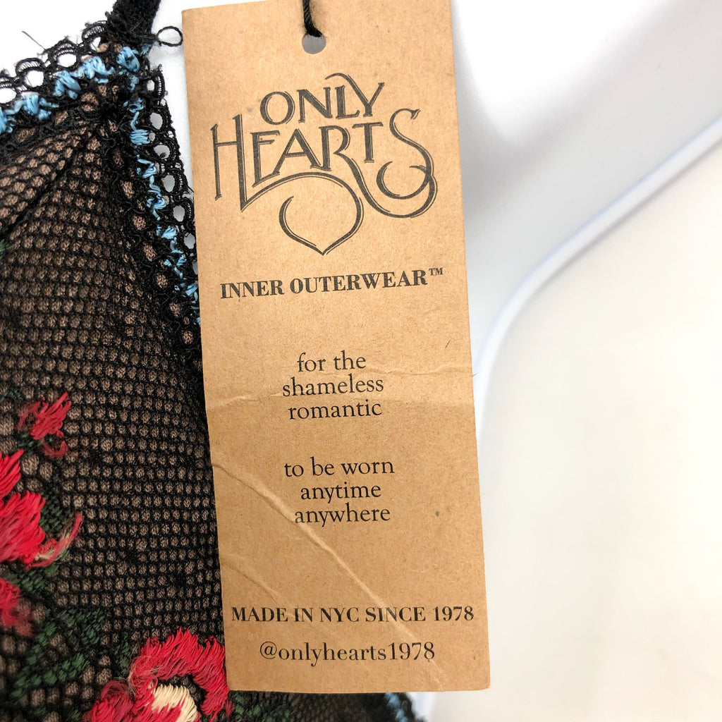 ONLY HEARTS Beatrix Chevron Bodysuit Small Black Embroidered Rose NWT