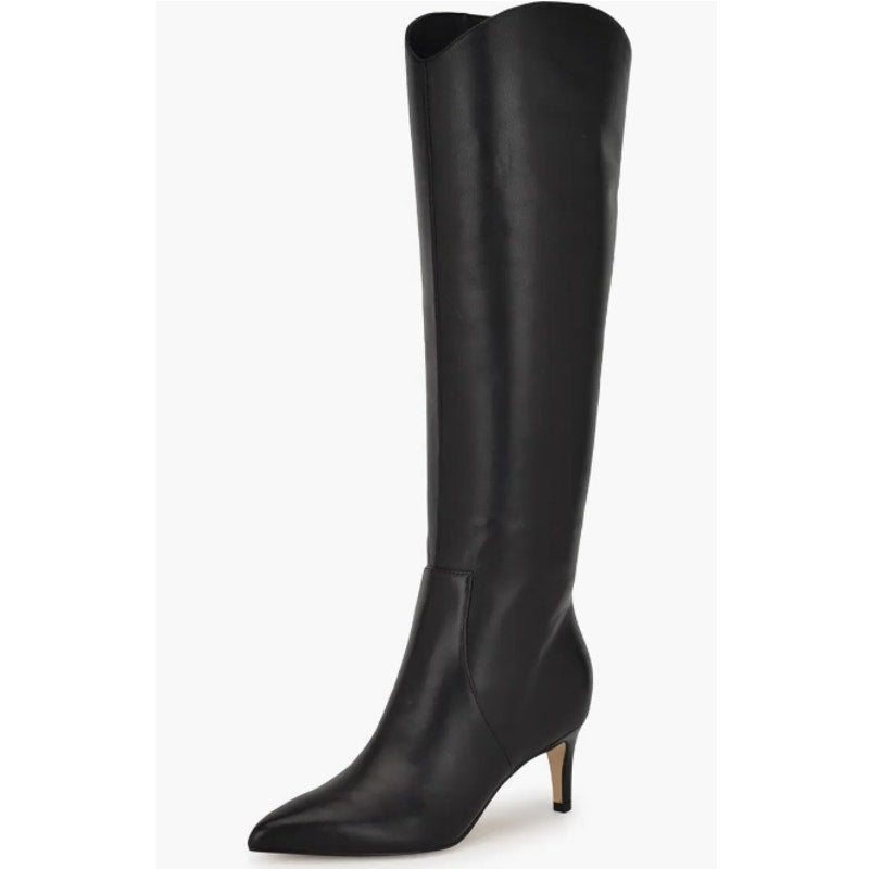 NINE WEST Women's Sirena Knee High Boots Size 7M Black Leather Pointed Toe