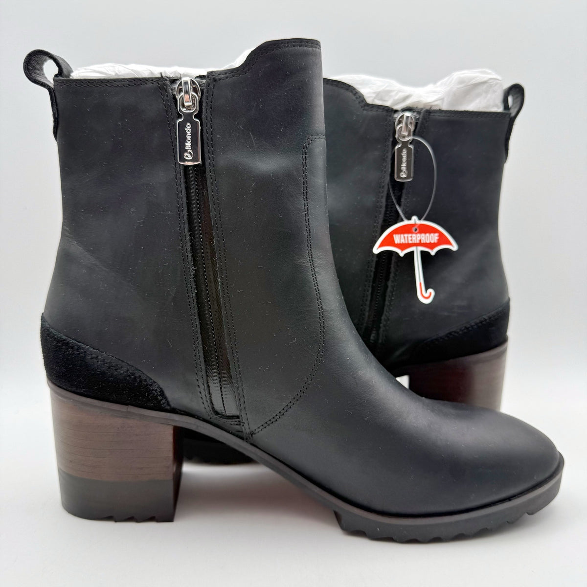 Blondo Womens Rai Ankle Boots Size 8.5 M Black Leather Waterproof NIB