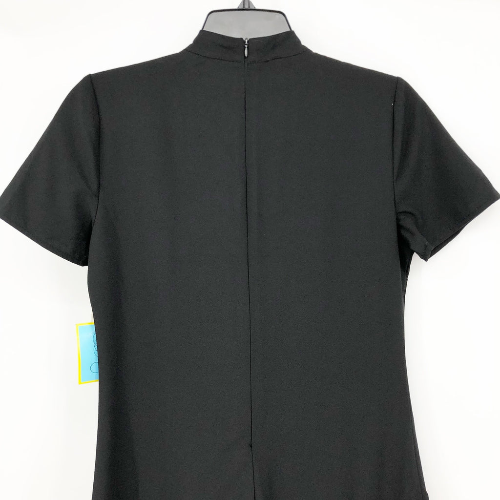 CECE Ruffled Bow Neck Mini Dress Size 10 Black Short Sleeve Fit & Flare NWT