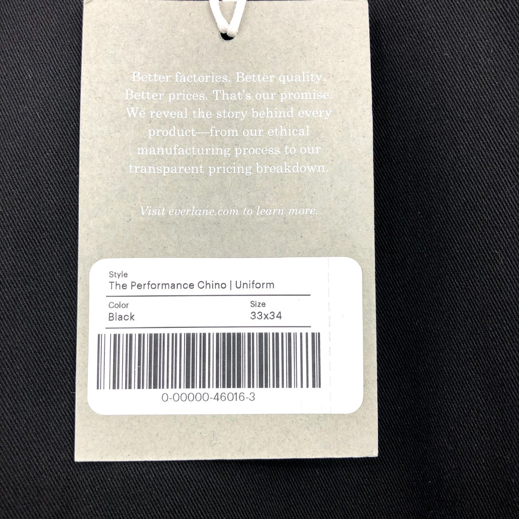 EVERLANE Uniform Mens Performance Chino Pants 33x28 Black Athletic Fit NWT