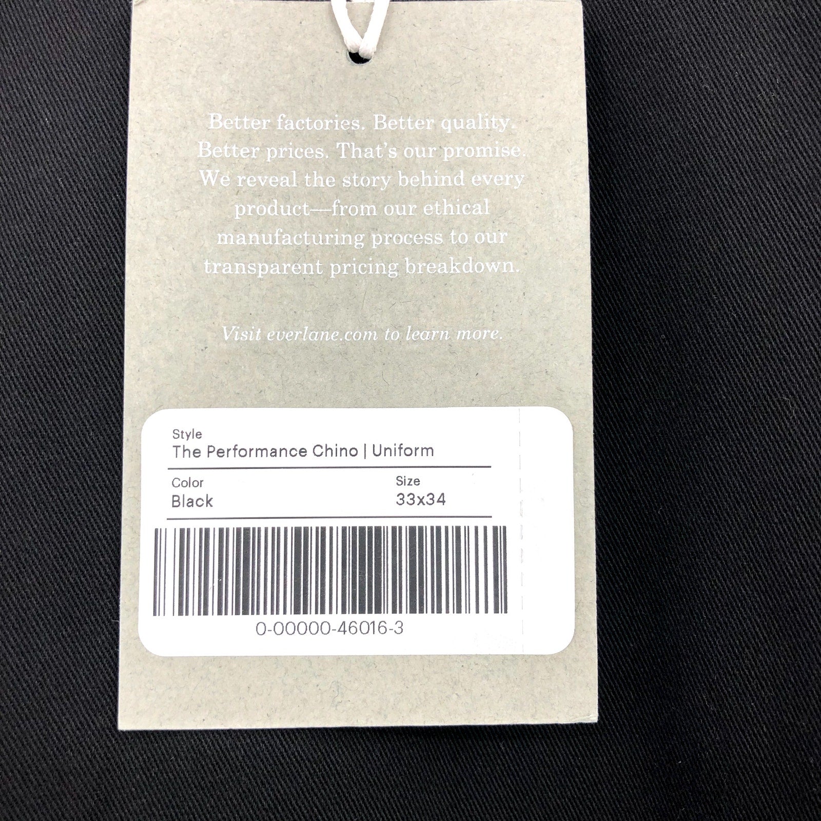 EVERLANE Uniform Mens Performance Chino Pants 33x28 Black Athletic Fit NWT