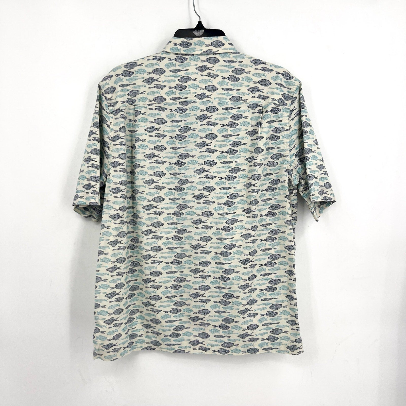 L.L. BEAN Mens Short-Sleeve Tropics Print Shirt Small White Blue Cotton NWT