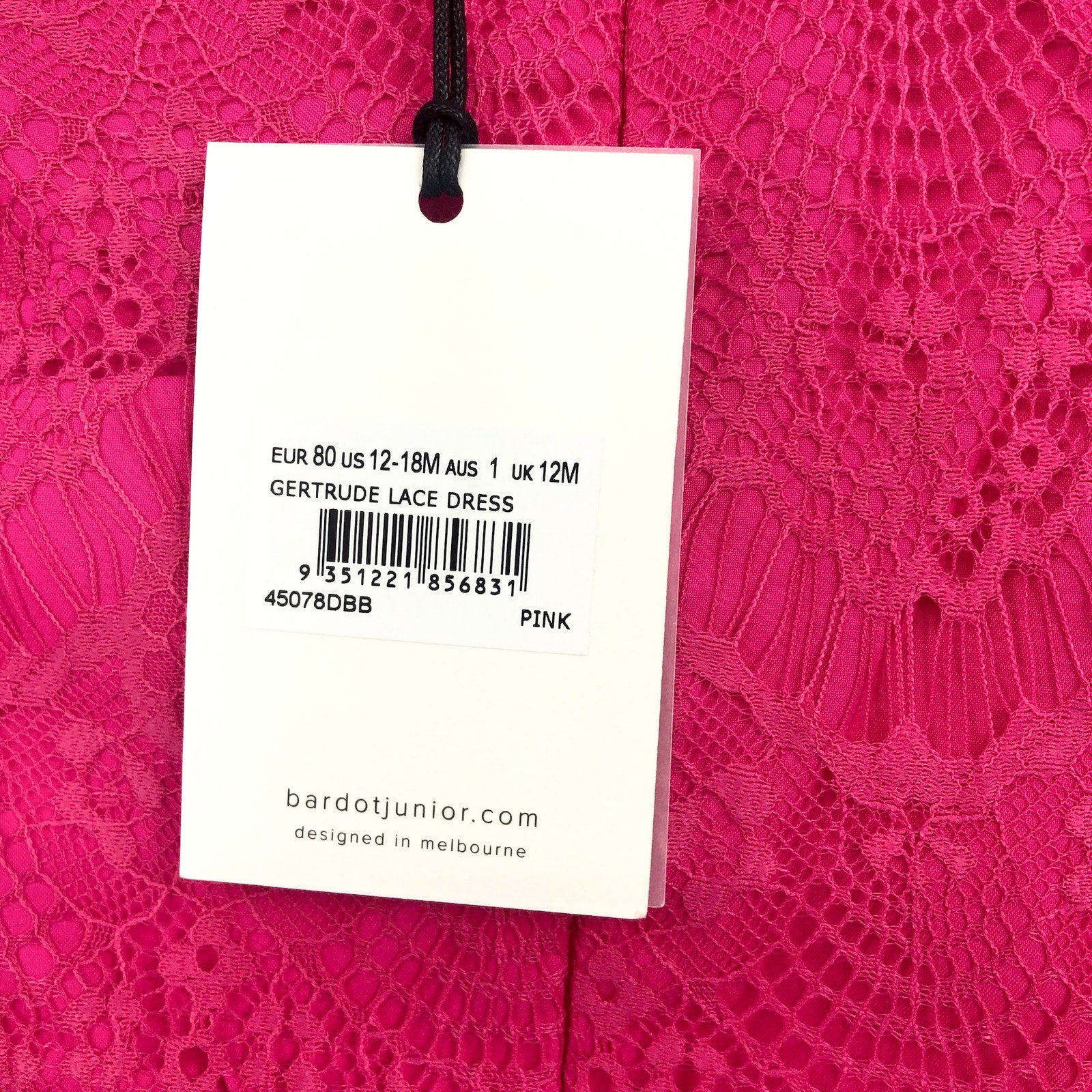 BARDOT Baby Girl Gertrude Lace Dress 12-18 Months Pink Long Sleeve NWT