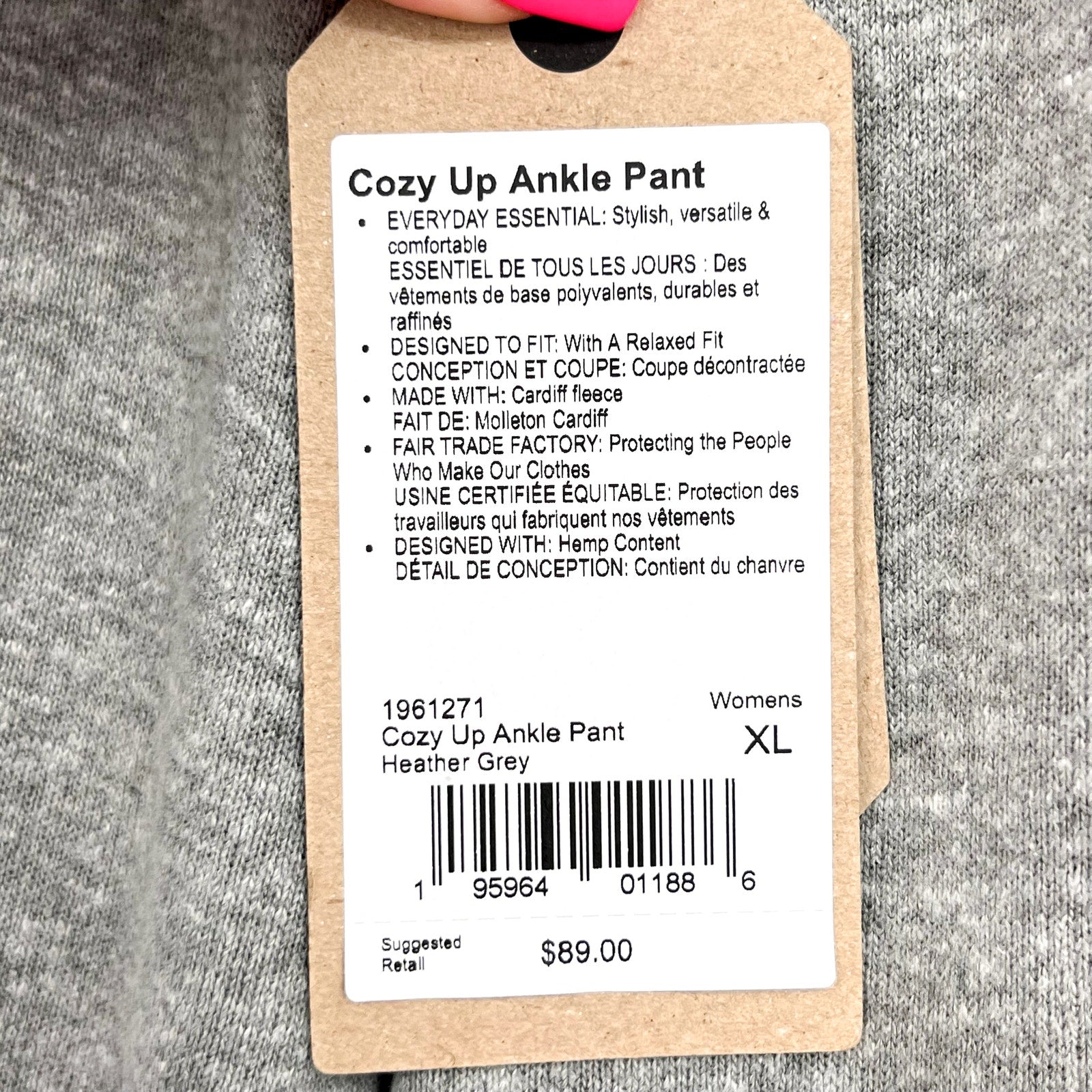 PRANA Women's Cozy Up Ankle Joggers XL Heather Grey Sweatpants NWT