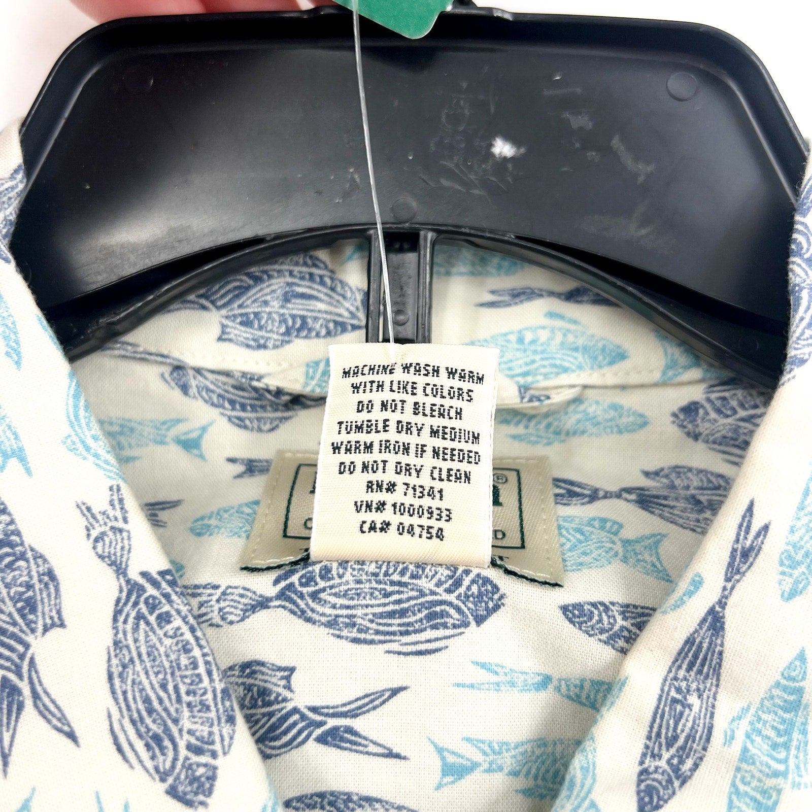L.L. BEAN Mens Short-Sleeve Tropics Print Shirt Small White Blue Cotton NWT
