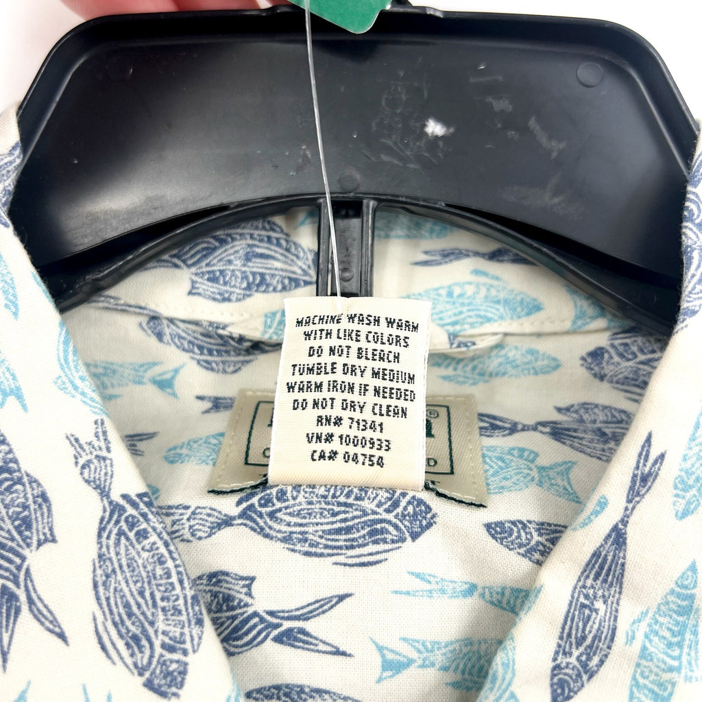 L.L. BEAN Mens Short-Sleeve Tropics Print Shirt Small White Blue Cotton NWT