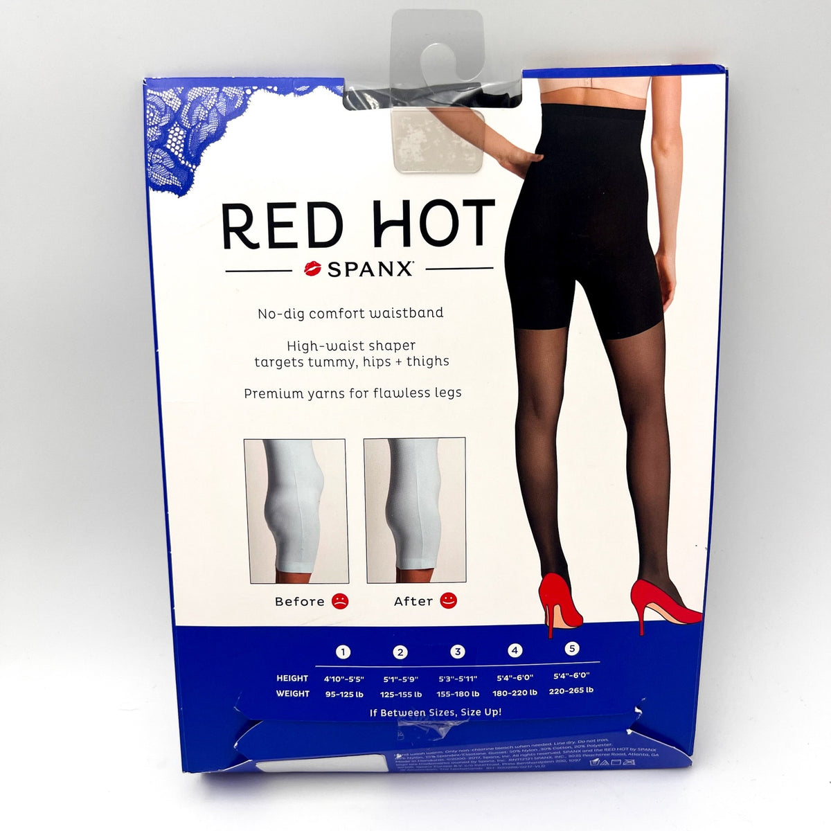 RED HOT BY SPANX High Waist Mid-Thigh Sheer Pantyhose Size 1 Very Black NWT