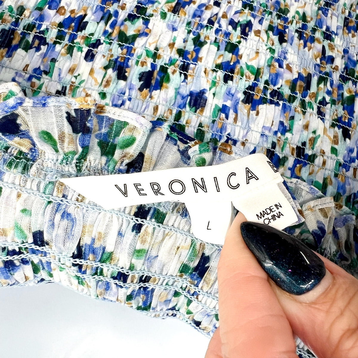 VERONICA BEARD Averie Smocked Tank Top Large Blue Cobalt Floral Print NWOT
