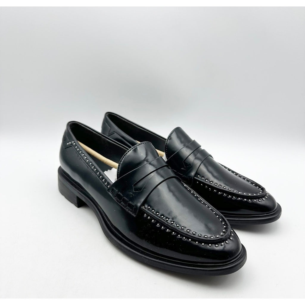Franco Sarto Womens Eden Studded Loafers Size 8 M EU 38.5 Black Slip On NWOB