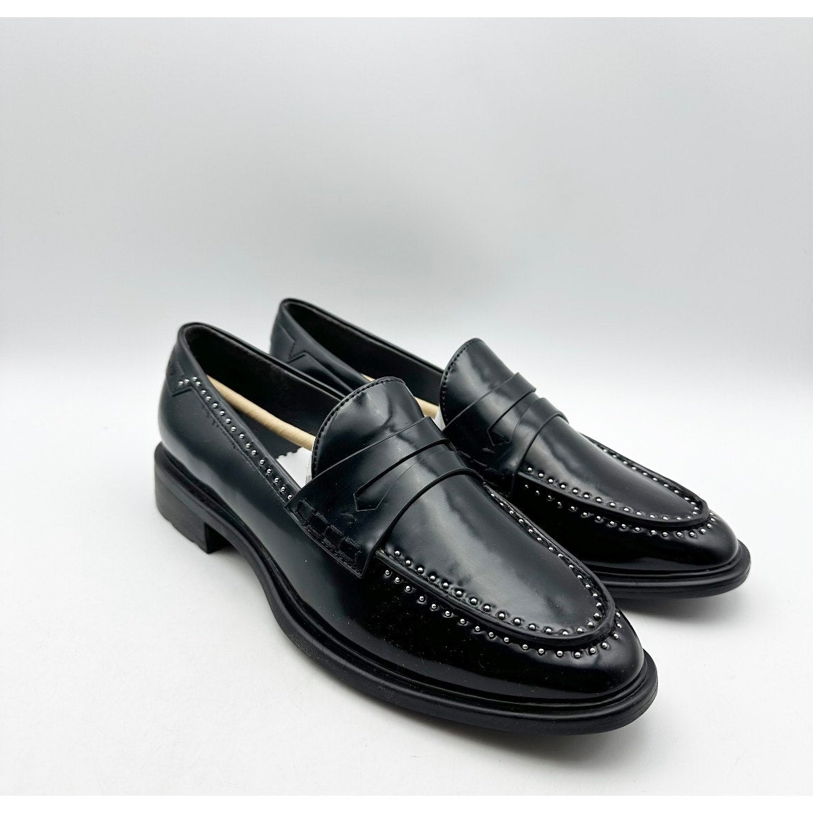Franco Sarto Womens Eden Studded Loafers Size 8 M EU 38.5 Black Slip On NWOB
